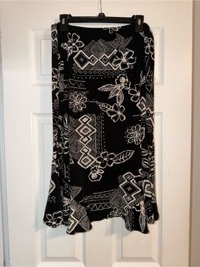 VTG 90s Dana Taylor Geometric Floral Maxi Skirt M Monochrome